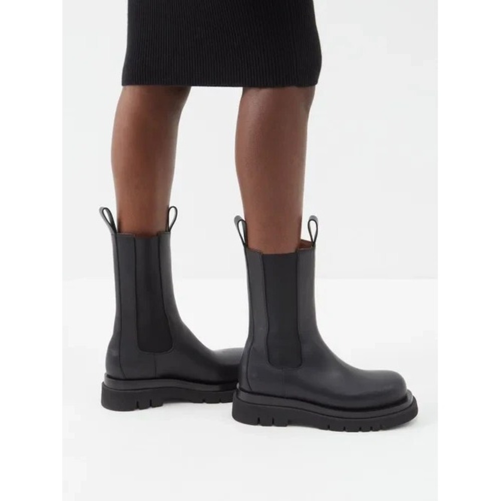 Bottega Veneta The Lug Boots Womens 41 US 11 Black Leather Chelsea Platform